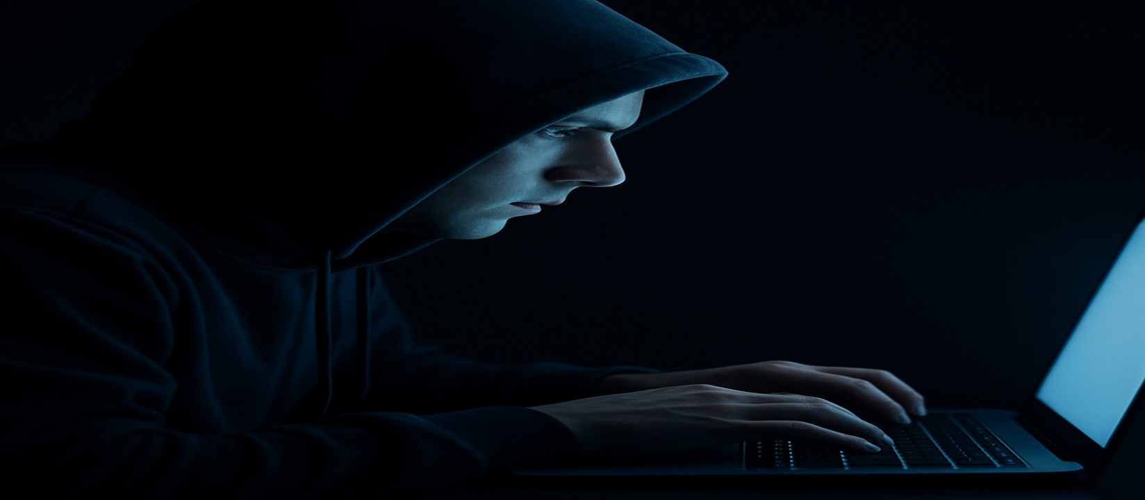 একজন ব্যক্তি অন্ধকার কক্ষে ল্যাপটপে মনোযোগ দিয়ে 456bed ওয়েবসাইটে অনলাইন গেম খেলছেন